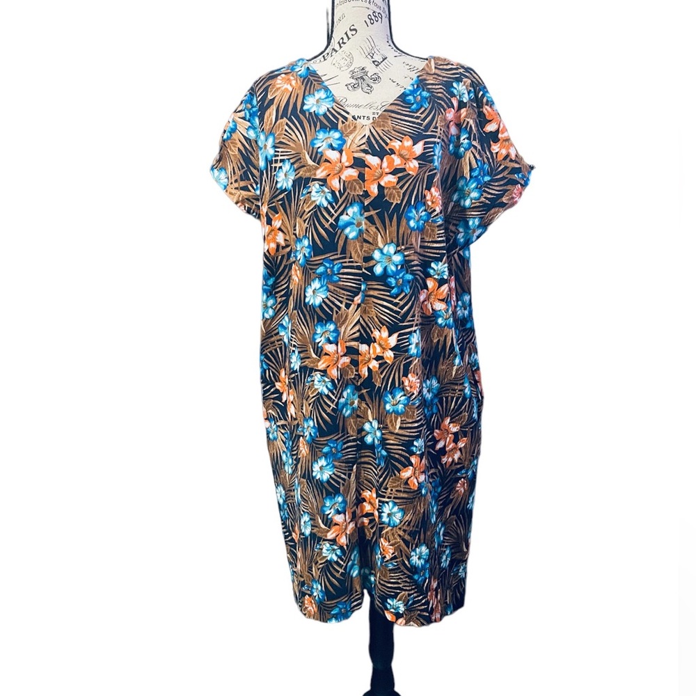 Lands' End Women's Crinkle Knit Short Sleeve High Low Midi Dress Size XL…